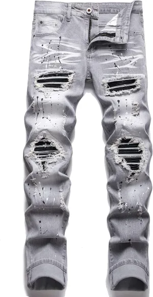 Men's Slim Fashion Ripped Straight Holes Stretchy Jeans
