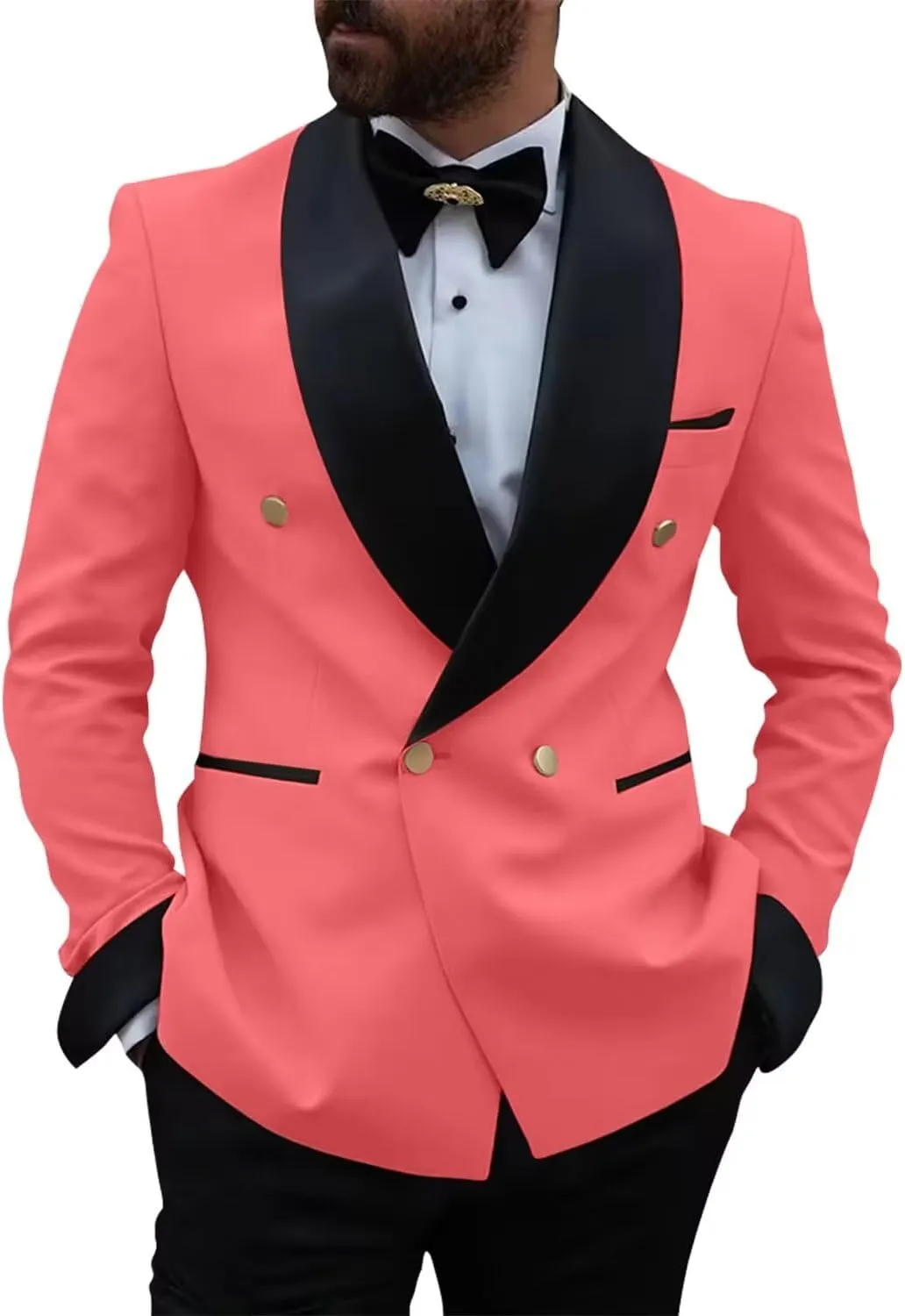 Men's Slim Fit 2 Piece Suit Set,Double Breasted Blazer Jacket Pants Tuxedo Set for Prom Wedding and Business