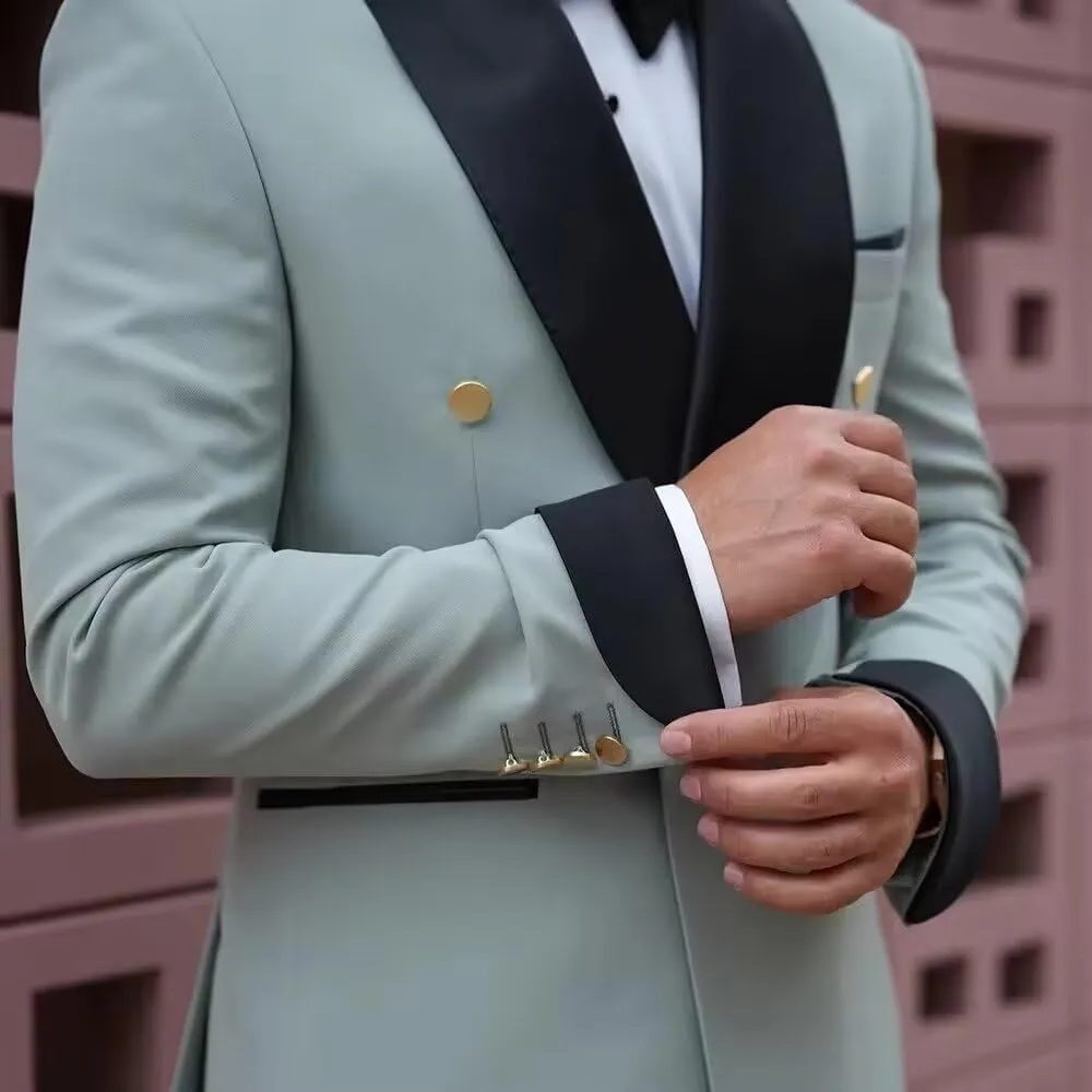 Men's Slim Fit 2 Piece Suit Set,Double Breasted Blazer Jacket Pants Tuxedo Set for Prom Wedding and Business