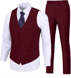 Men's Suit 2 Pieces Slim Fit Dress Vest and Pants Set Prom Suits for Mens Formal Wedding Party Tuxedo