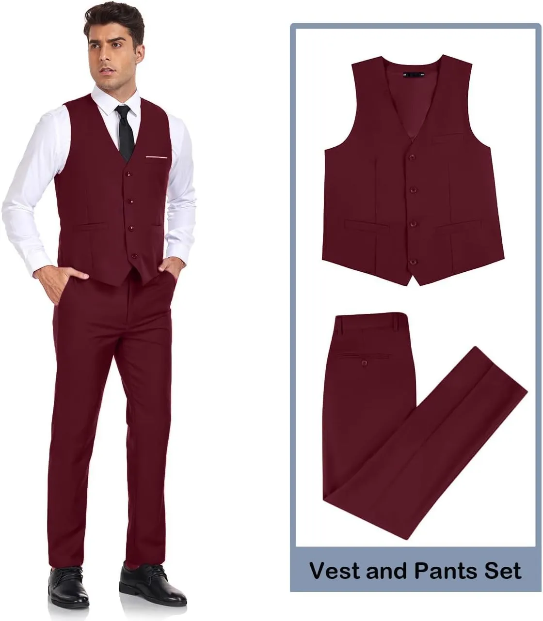 Men's Suit 2 Pieces Slim Fit Dress Vest and Pants Set Prom Suits for Mens Formal Wedding Party Tuxedo