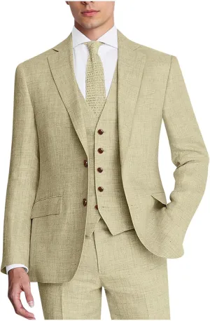 Men's Suit 3 Piece Linen Suits Slim Fit Suit Blazer Vest Pants Set Wedding Prom Tuxedos Business Casual Suit