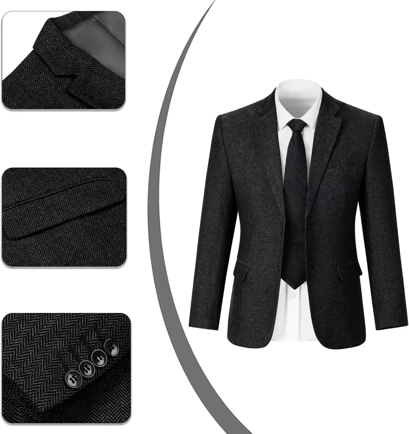 Mens Suit 3 Piece Tweed Herringbone Tuxedo Suit Wedding Suits for Mens Blazer Jacket Double Breasted Vest Pants Set