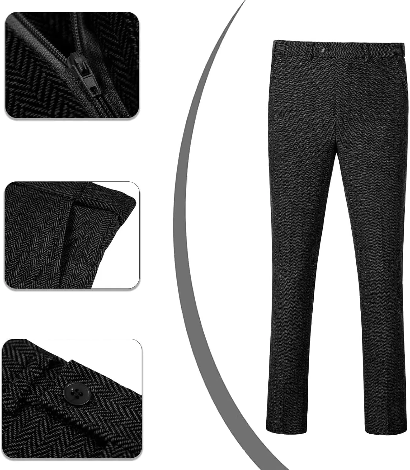 Mens Suit 3 Piece Tweed Herringbone Tuxedo Suit Wedding Suits for Mens Blazer Jacket Double Breasted Vest Pants Set