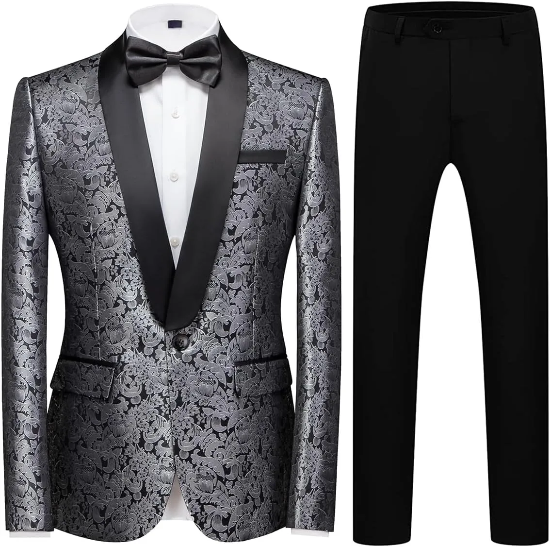 Mens Suit Slim Fit 2 Piece Formal Skinny Floral Tuxedo Suit Set Shawl Lapel for Wedding Dinner Party