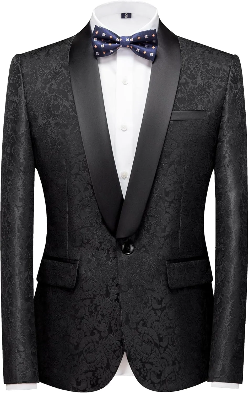 Mens Suit Slim Fit 2 Piece Formal Skinny Floral Tuxedo Suit Set Shawl Lapel for Wedding Dinner Party