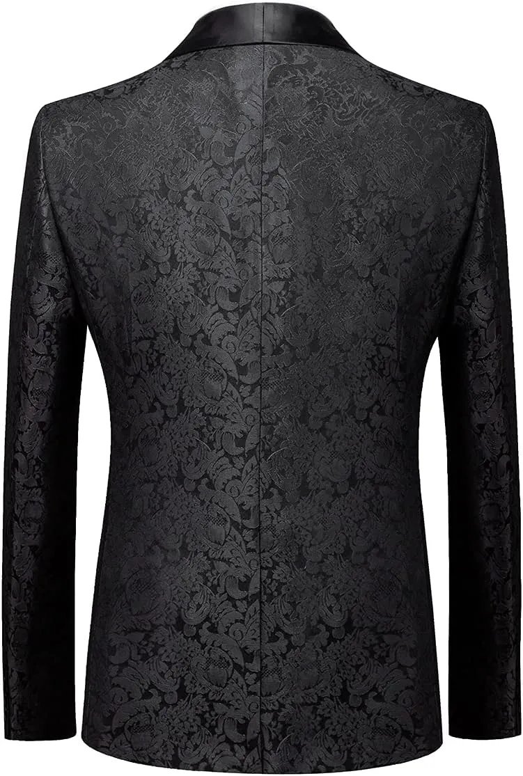 Mens Suit Slim Fit 2 Piece Formal Skinny Floral Tuxedo Suit Set Shawl Lapel for Wedding Dinner Party