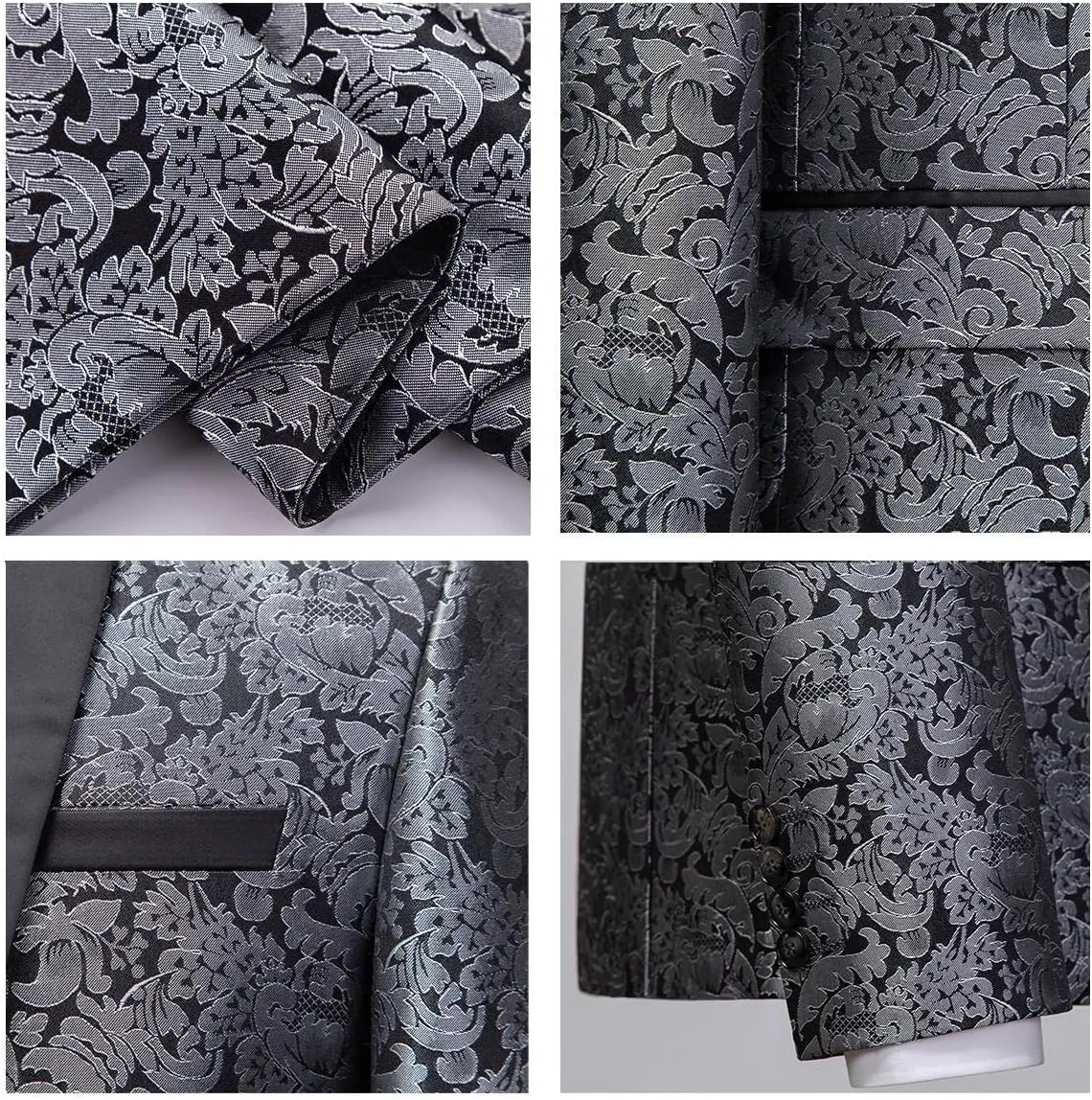 Mens Suit Slim Fit 2 Piece Formal Skinny Floral Tuxedo Suit Set Shawl Lapel for Wedding Dinner Party