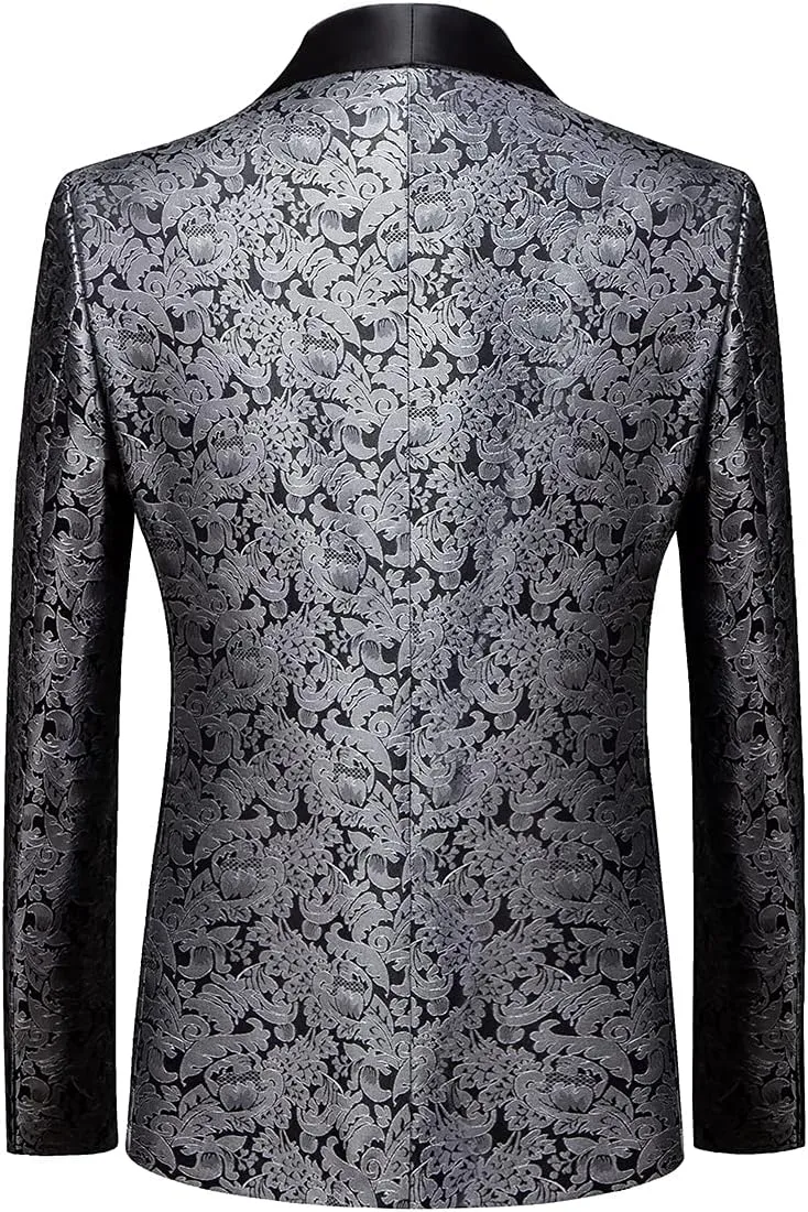 Mens Suit Slim Fit 2 Piece Formal Skinny Floral Tuxedo Suit Set Shawl Lapel for Wedding Dinner Party