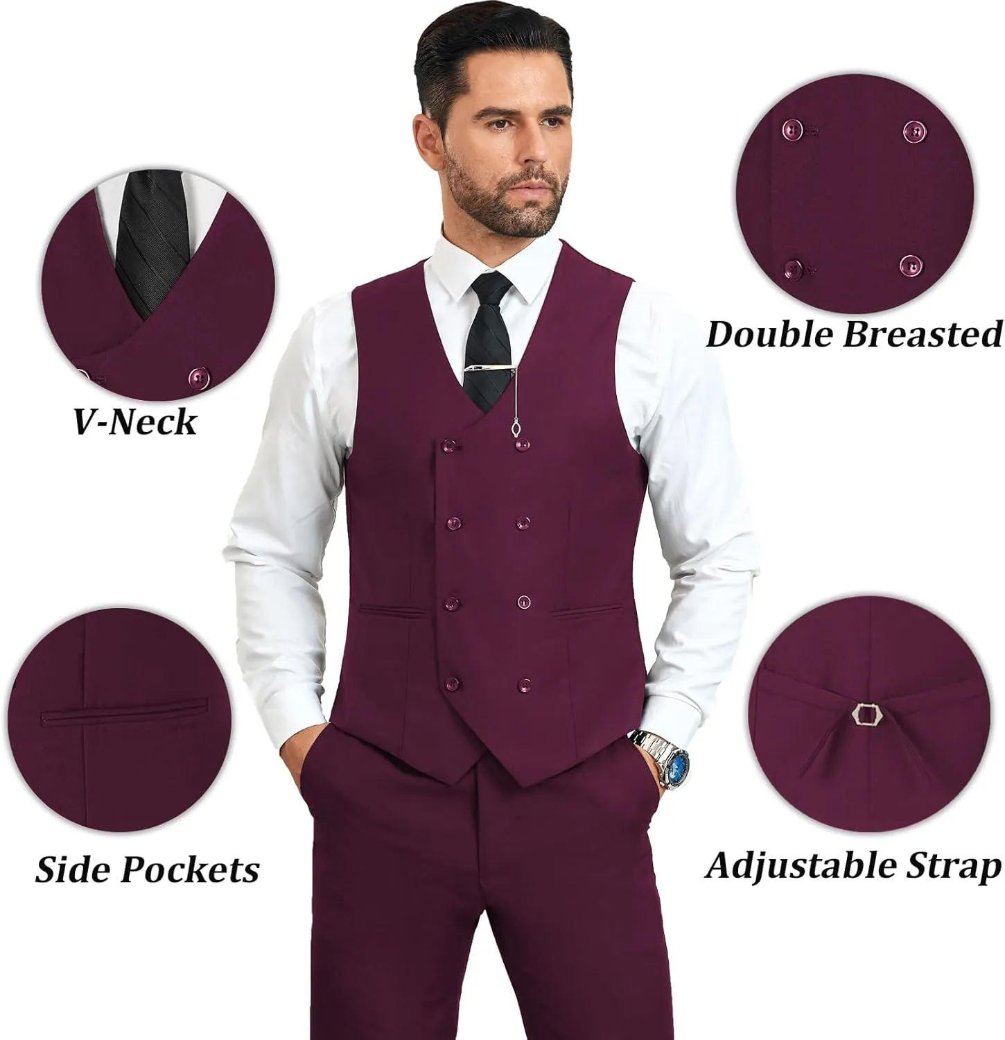 Mens Suit Slim Fit 3 Piece Double Breasted Suit Men Formal Tuxedo Set Casual Wedding Prom Groom Suits