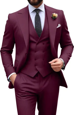 Mens Suit Slim Fit 3 Piece Double Breasted Suit Men Formal Tuxedo Set Casual Wedding Prom Groom Suits