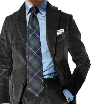 Mens Suits 2 Piece Retro Corduroy Slim Fit Business Formal Dress Suit for Wedding Prom Tuxedos Jacket Pants Set