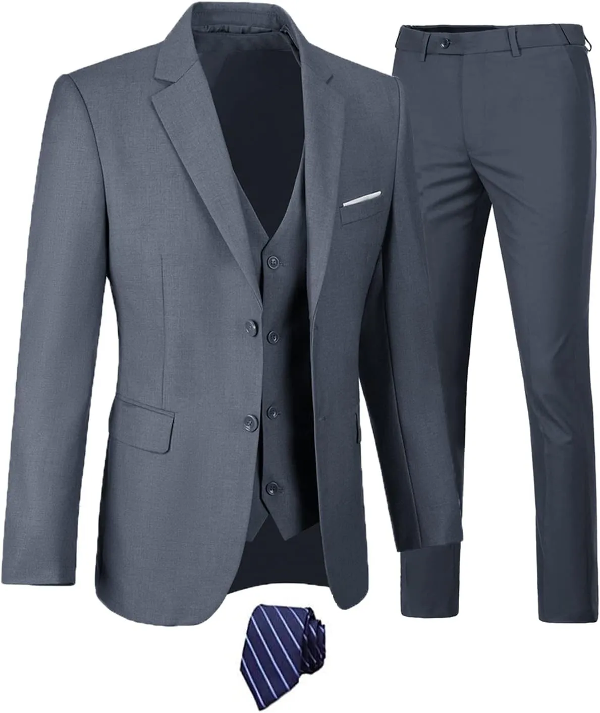 Men's Suits 3 Piece Slim Fit Suit Set,Two Button Wedding Business Tuxedo Solid Blazer Jacket Vest Pants with Tie