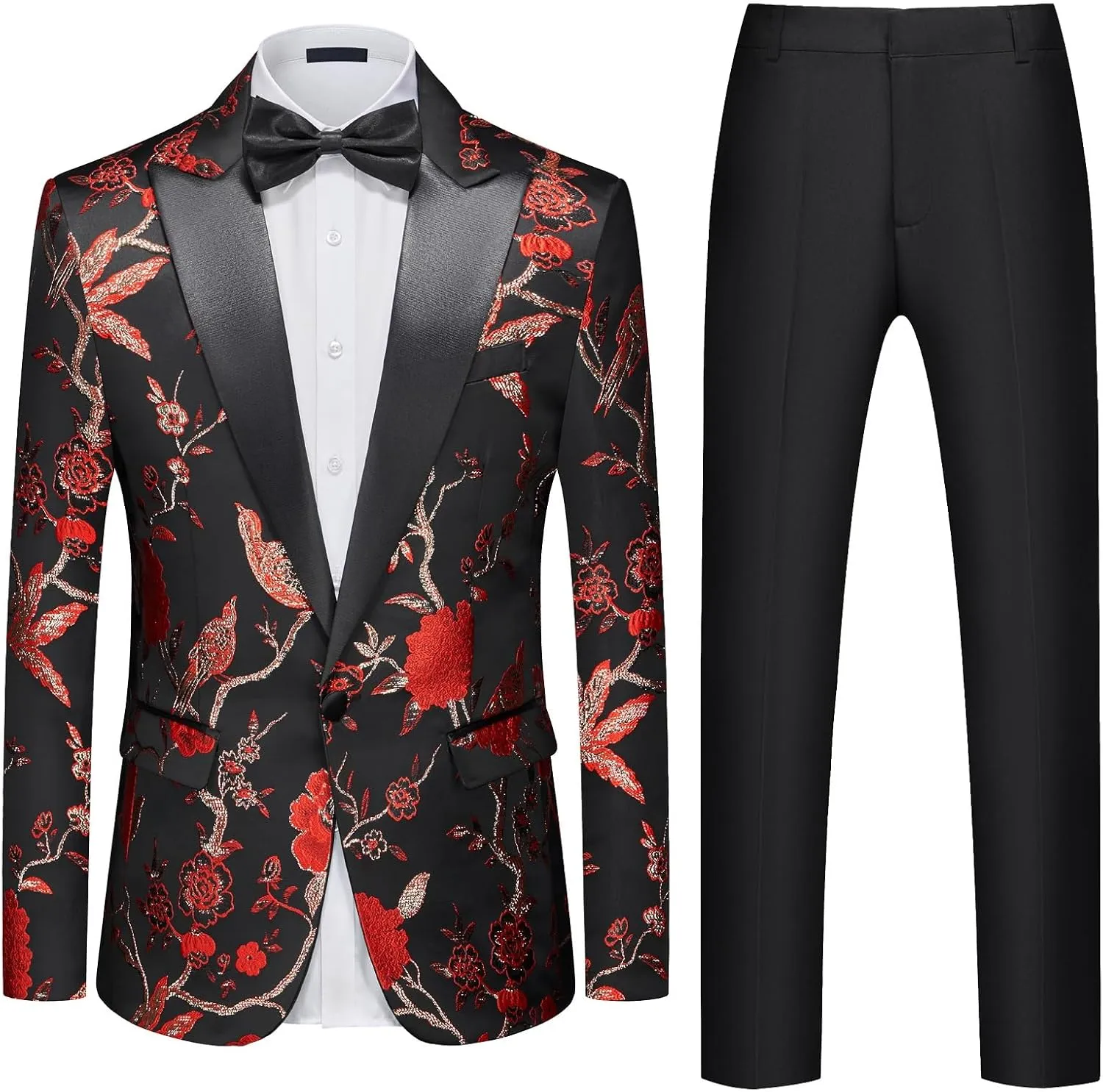 Mens Suits Slim Fit 2 Piece Formal Tuxedo Suits Blazer Pants with Bow Tie for Wedding Prom