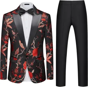 Mens Suits Slim Fit 2 Piece Formal Tuxedo Suits Blazer Pants with Bow Tie for Wedding Prom