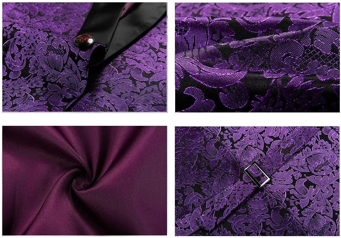 Mens Tuxedo Suits Slim Fit 3 Piece Formal Skinny Tuxedo Suit Set Shawl Lapel Paisley Suits Men for Wedding Prom