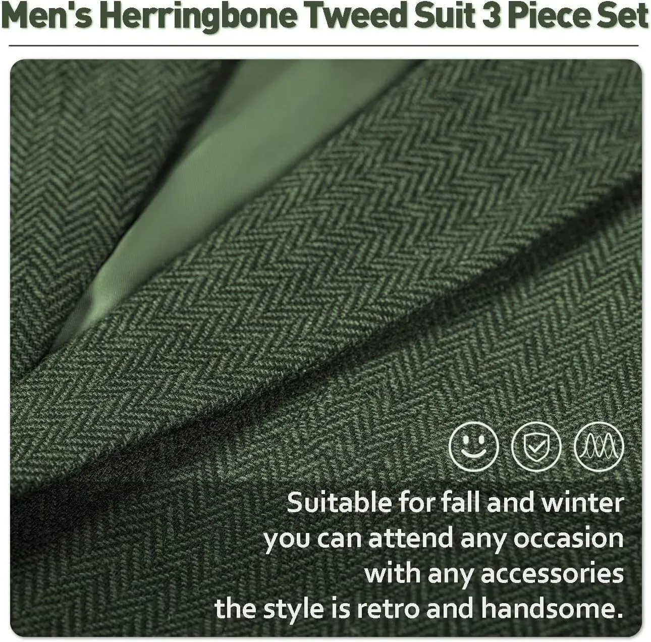 Mens Tweed Herringbone Suit Slim Fit 3 Pieces Mens Wedding Party Suit Groomsmen Tuxedos Prom Suit Jacket Vest Pants