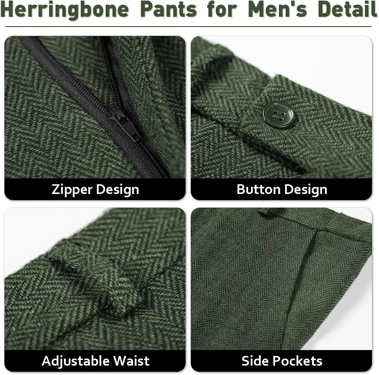 Mens Tweed Herringbone Suit Slim Fit 3 Pieces Mens Wedding Party Suit Groomsmen Tuxedos Prom Suit Jacket Vest Pants