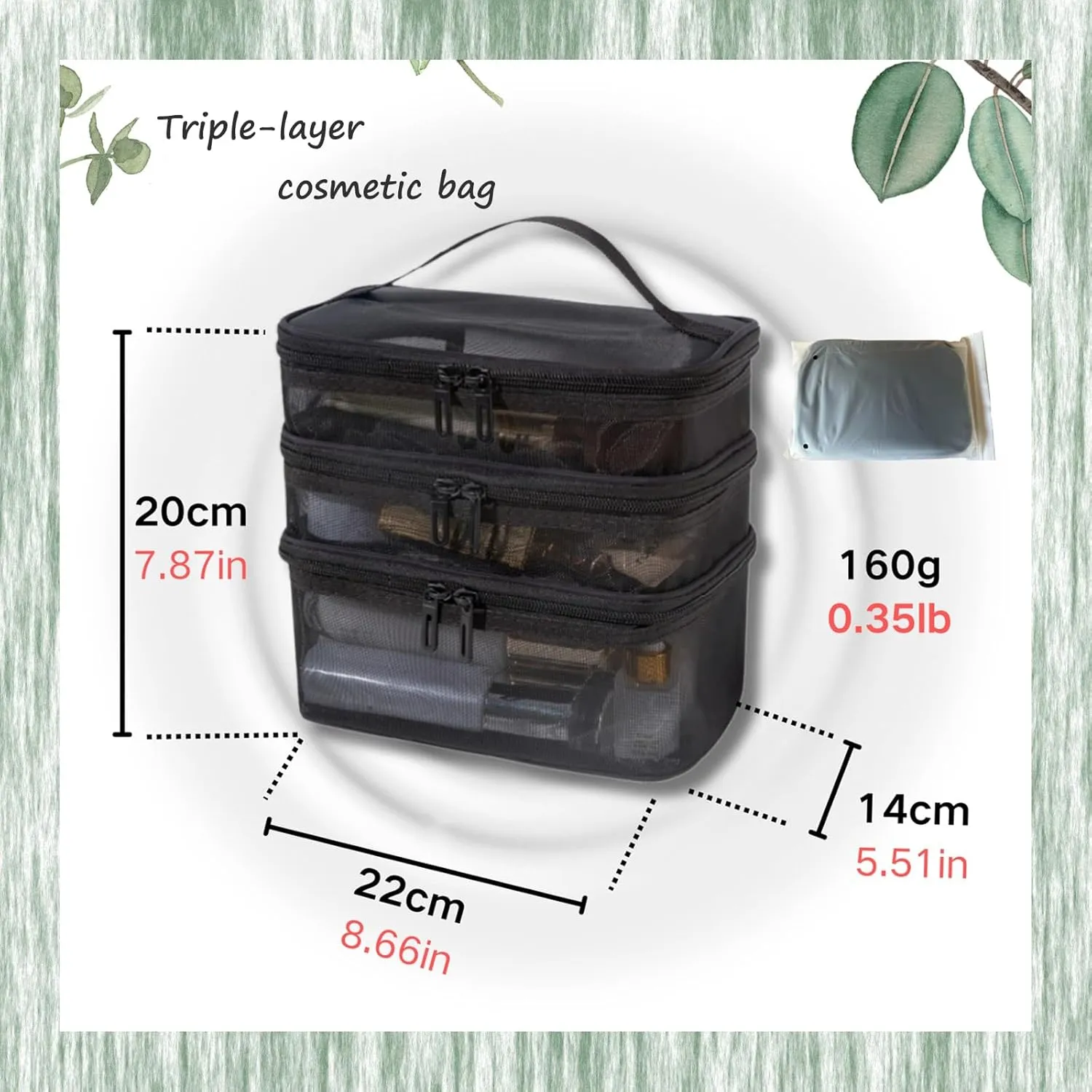 Mesh Cosmetic Bag Makeup Bags Portable Travel Organizing Zipper Pouch Toiletries Make up Pouches for Summer Beach Home Office