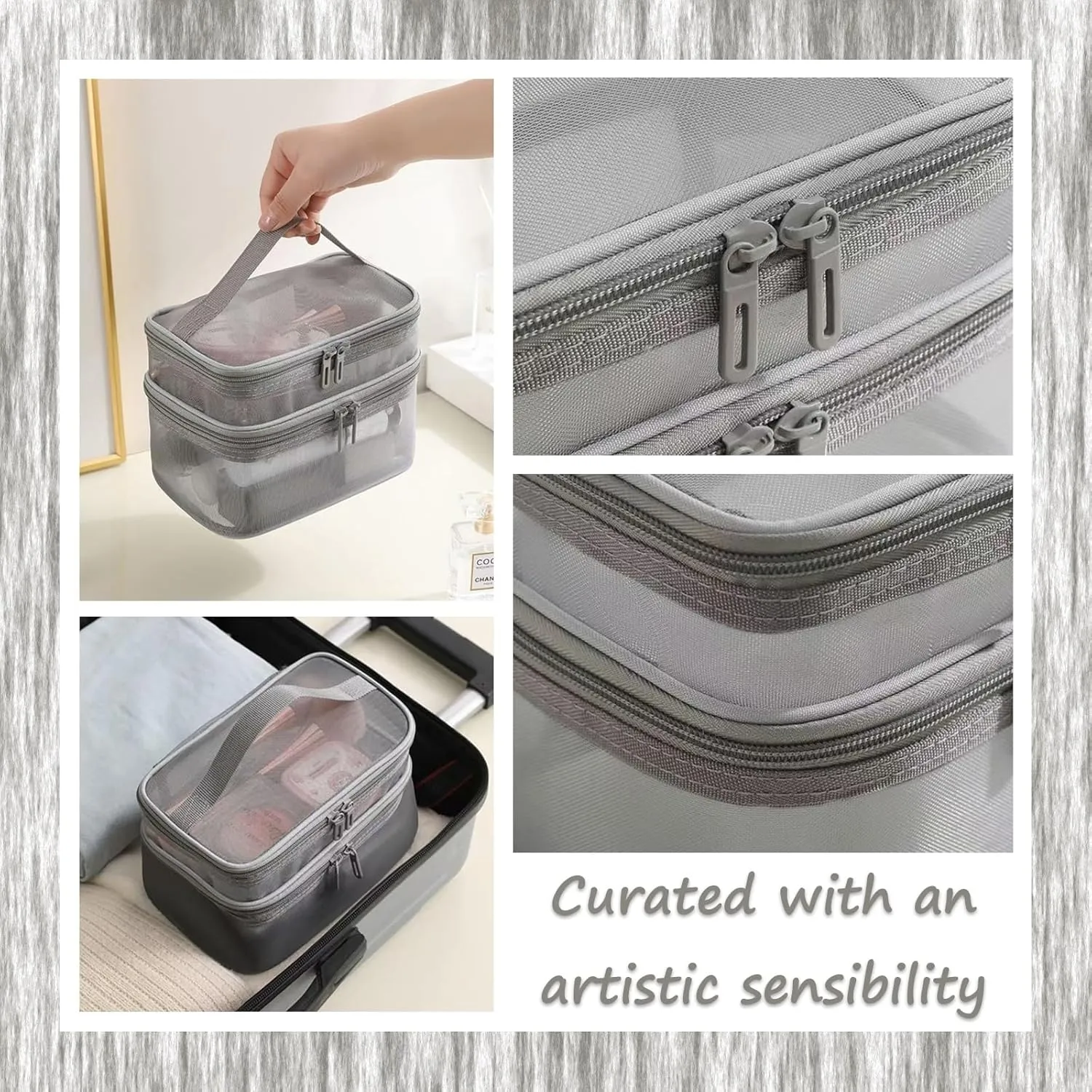 Mesh Cosmetic Bag Makeup Bags Portable Travel Organizing Zipper Pouch Toiletries Make up Pouches for Summer Beach Home Office