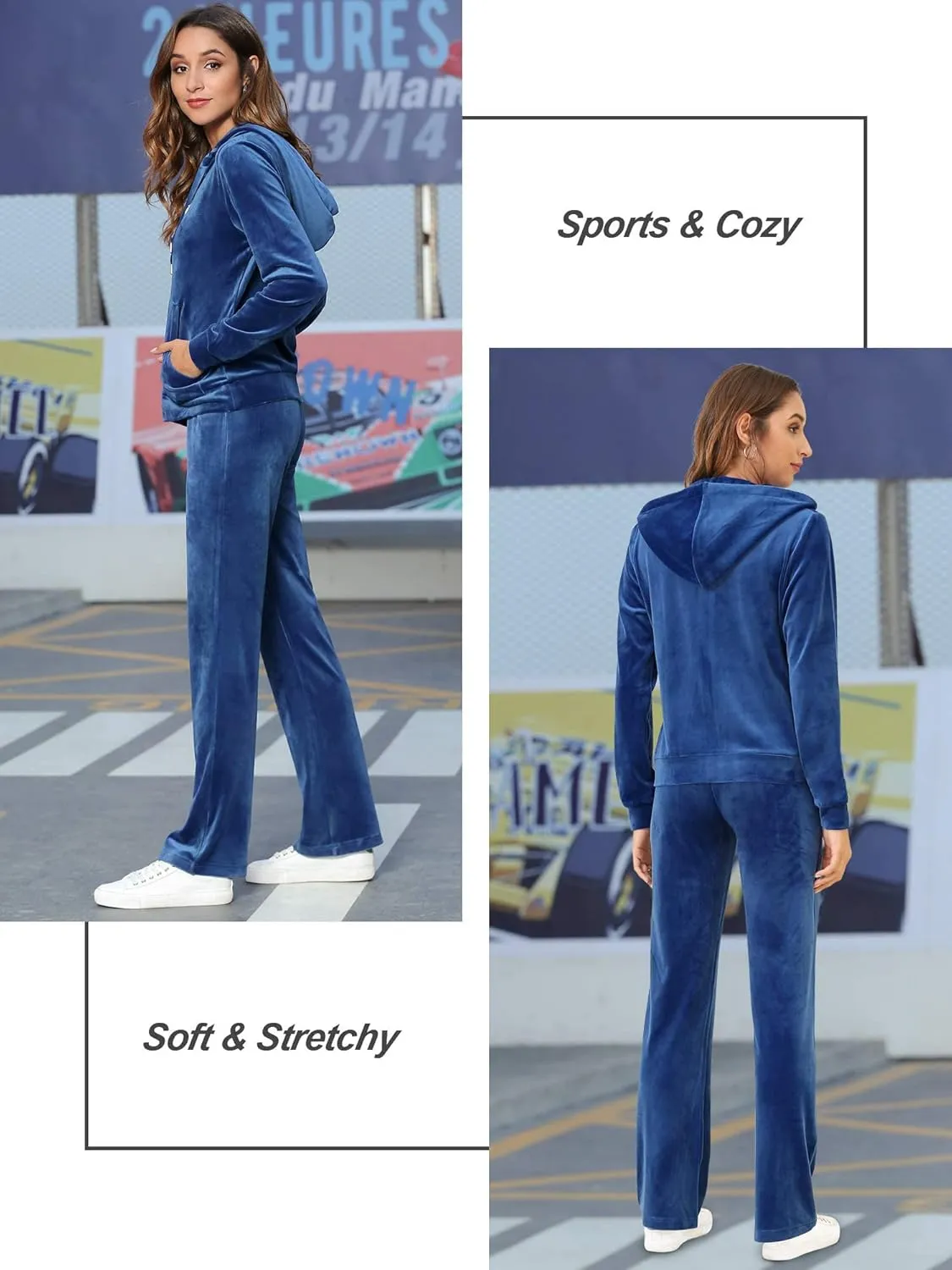 MessBebe Womens Velour Tracksuits Set Long Sleeve Sweatsuits 2 Piece Sports Outfit Zip Hoodie Sweatpants Joggers Set