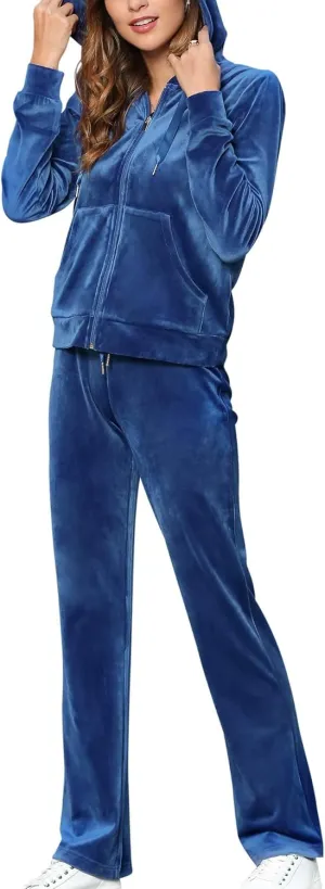 MessBebe Womens Velour Tracksuits Set Long Sleeve Sweatsuits 2 Piece Sports Outfit Zip Hoodie Sweatpants Joggers Set