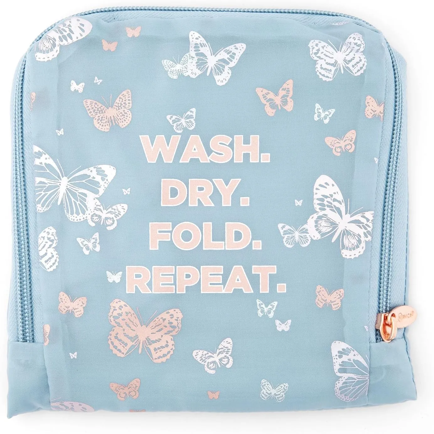 MIAMICA Foldable Travel Laundry Bag, Blue Butterfly, Wash, Dry, Fold, Repeat, 21 x 22  Lightweight, Durable Design with Drawstring Closure, Blue Butterfly