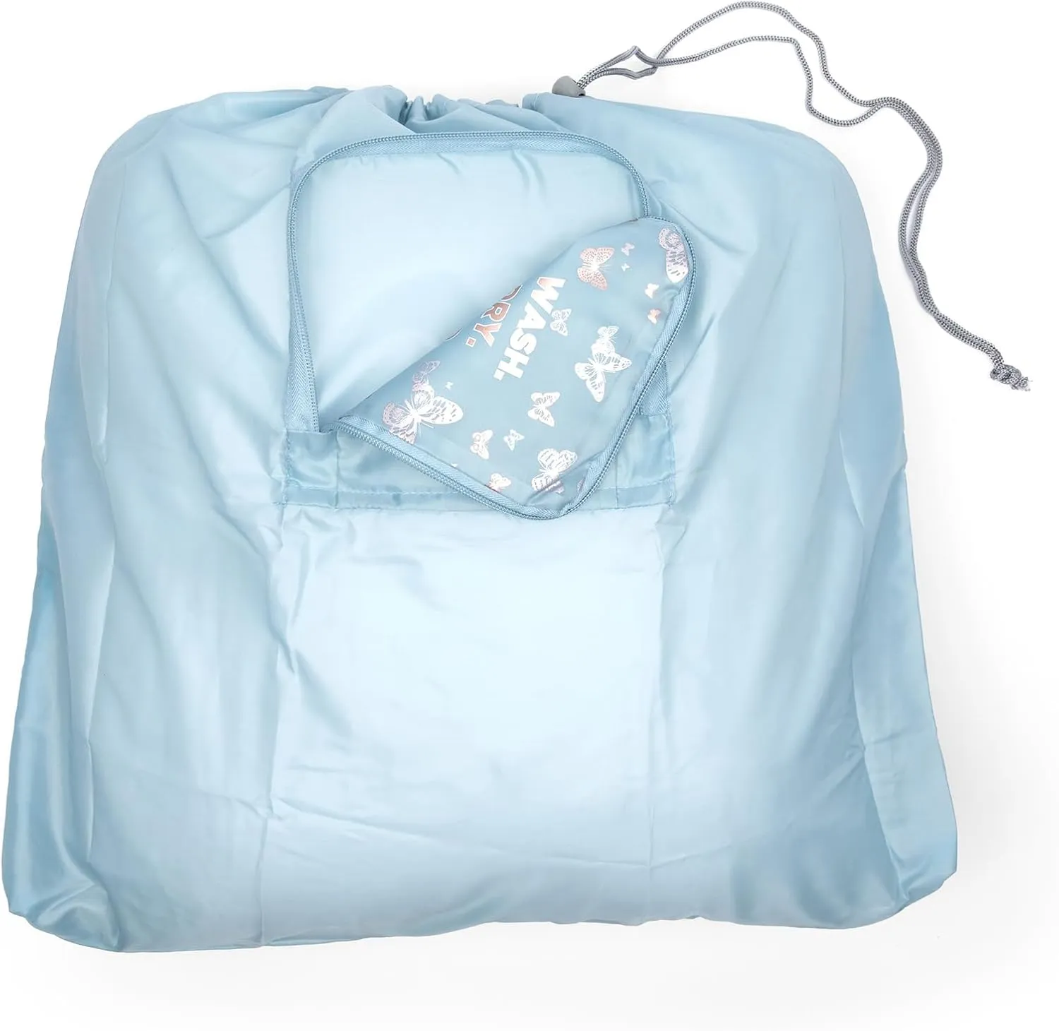 MIAMICA Foldable Travel Laundry Bag, Blue Butterfly, Wash, Dry, Fold, Repeat, 21 x 22  Lightweight, Durable Design with Drawstring Closure, Blue Butterfly