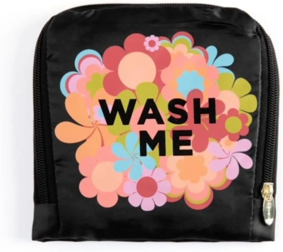 Miamica Foldable Travel Laundry Bag, Wash Me" Black Multicolor Flowers  Lightweight, Durable Design with Drawstring Closure, One Size