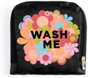 Miamica Foldable Travel Laundry Bag, Wash Me" Black Multicolor Flowers  Lightweight, Durable Design with Drawstring Closure, One Size