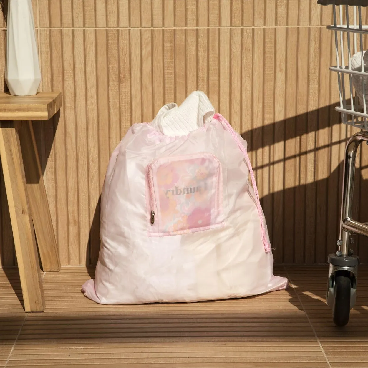 Miamica Malibu Babe Foldable Travel Laundry Bag, Pink Multicolor Flowers  Lightweight, Durable Design with Drawstring Closure, One Size