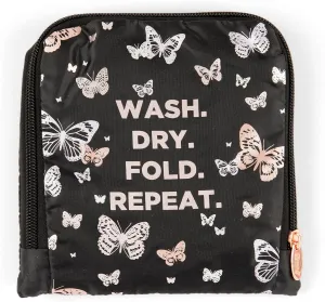 MIAMICA Miamica Foldable Travel Laundry Bag, Black Butterfly, Wash, Dry, Fold, Repeat, 21'' x 22''  Lightweight, Durable Design with Drawstring Closure