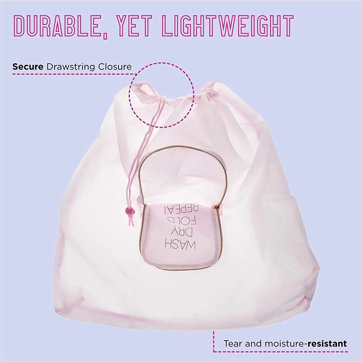 Miamica Soft Travel Laundry Bag with Zipper & Drawstring, 21 x 22  Keep Your Dirty Clothes Separate & Organized