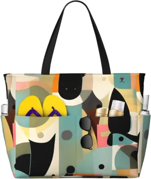 Mid-century cat art Print 28L Beach Tote Bag, Water-resistant Travel Tote, Lightweight Gym & Camping Carryall