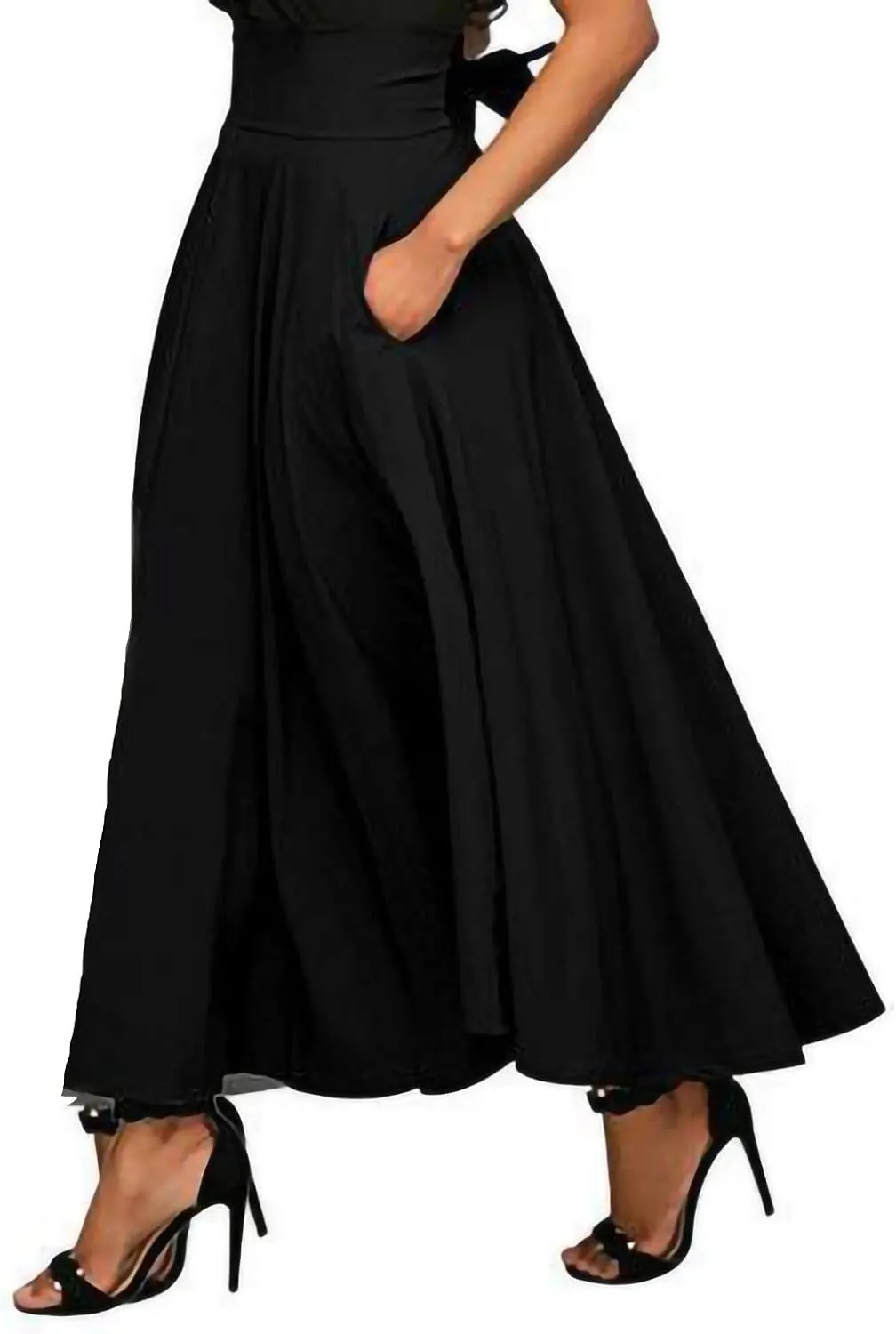Midi Skirts for Women Trendy Long Maxi Skirt Dressy Casual Skirts Summer High Waisted A-Line Pleated Skirt with Pockets