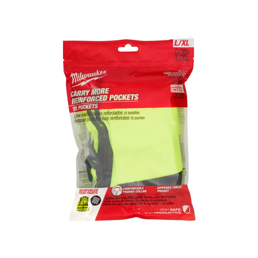Milwaukee 48735042 L/XL Yellow Premium High Visibility Safety Vest