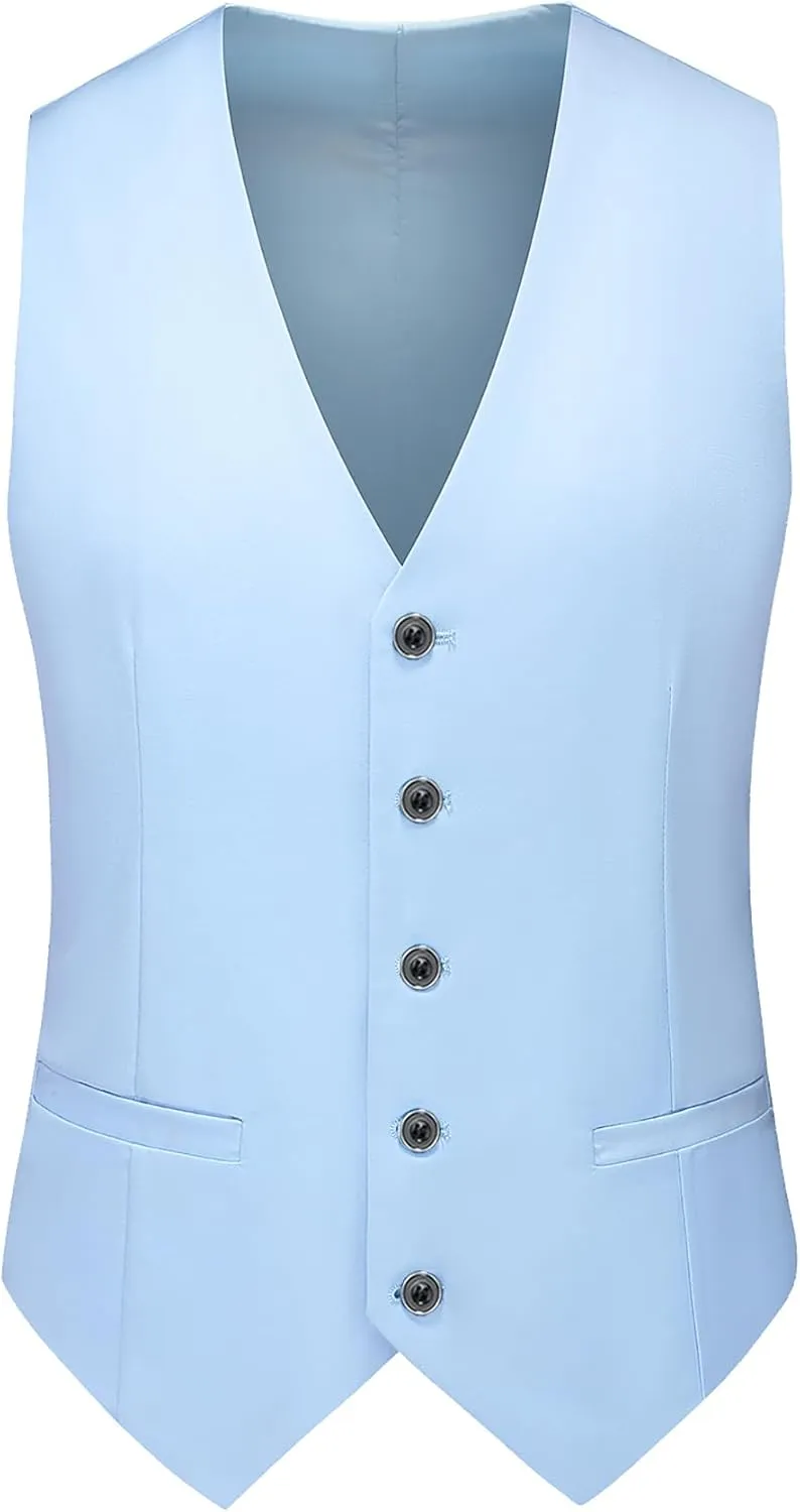 MOGU Mens 3 Piece Dress Suit Slim Fit One Button Side Vents Tuxedo