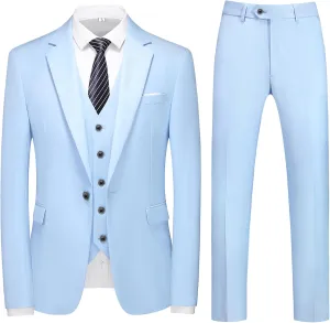 MOGU Mens 3 Piece Dress Suit Slim Fit One Button Side Vents Tuxedo