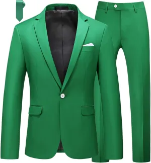 MOGU Men's Slim Fit 2-Piece Tuxedo Suit One-Button Jacket & Pants Set for Wedding, Prom, and Formal Events