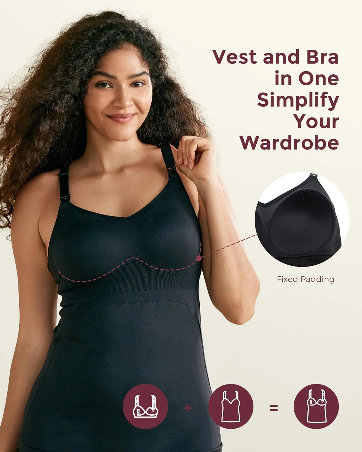 Momcozy Hands Free Pumping Tank Top, All-in-One Pumping & Nursing Tank Tops with Built-in Bra, Fixed Padding Maternity Cami