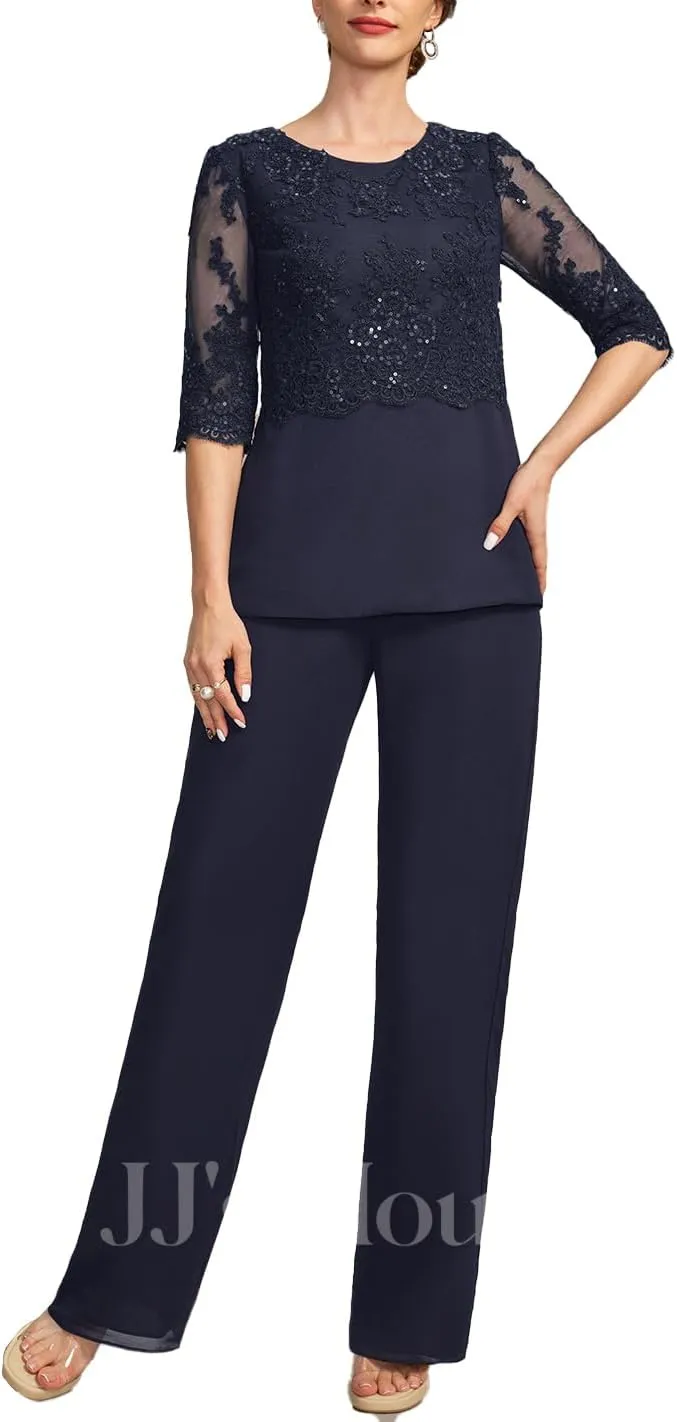 Mother of The Bride Pant Suits for Women Dressy Lace Appliques Formal Wedding Dress with Jacket MIS088