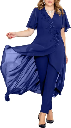 Mother of The Bride Pant Suits Lace Pant Suits for Women Dressy Wedding V Neck Pant Suit for Wedding Guest Women