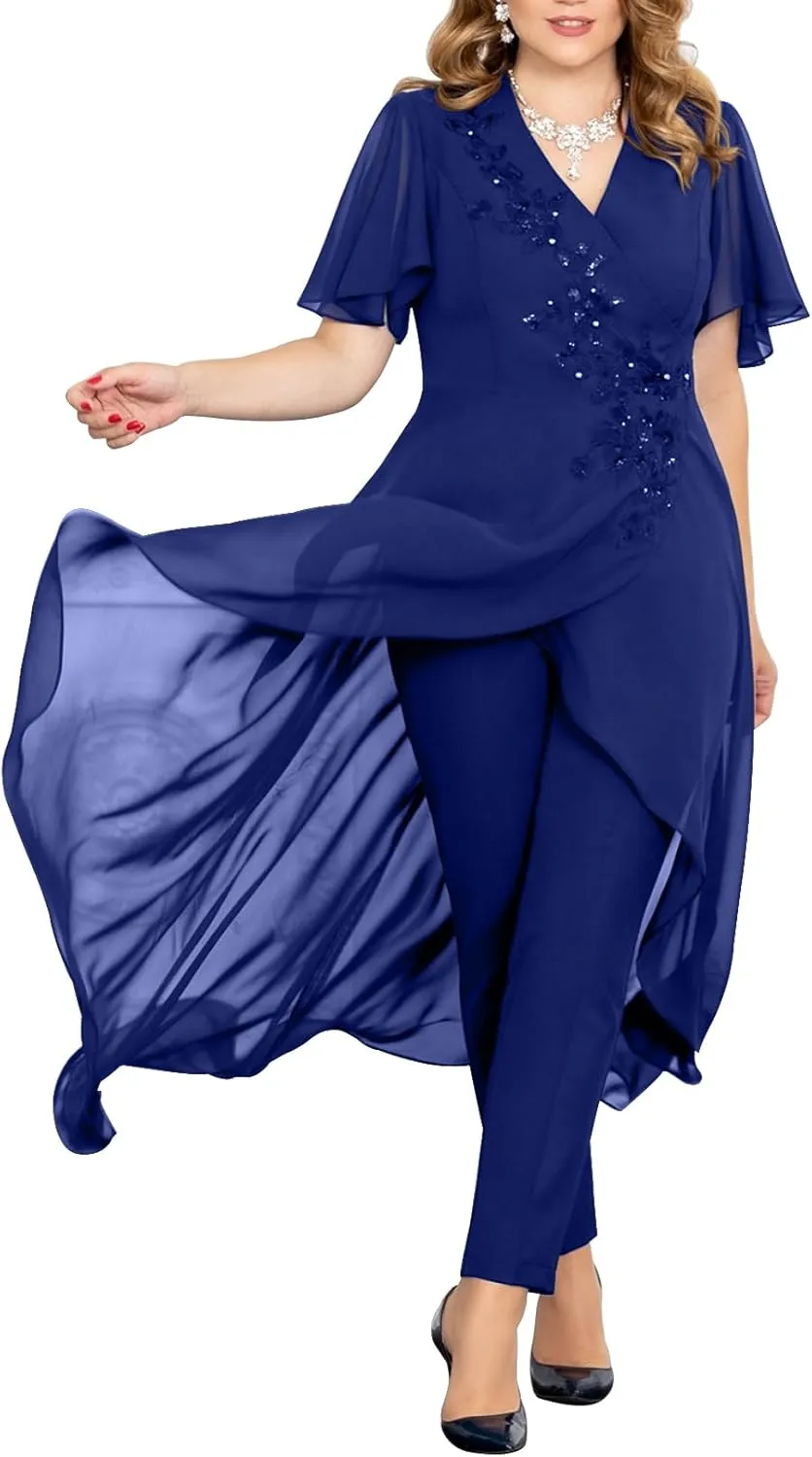 Mother of The Bride Pant Suits Lace Pant Suits for Women Dressy Wedding V Neck Pant Suit for Wedding Guest Women