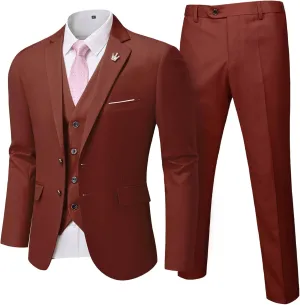 MrSure Men's 3 Pieces Suit, Solid Slim Fit Two Buttons Blazer Set, Jacket Vest Pants with Tie for Wedding Party Business