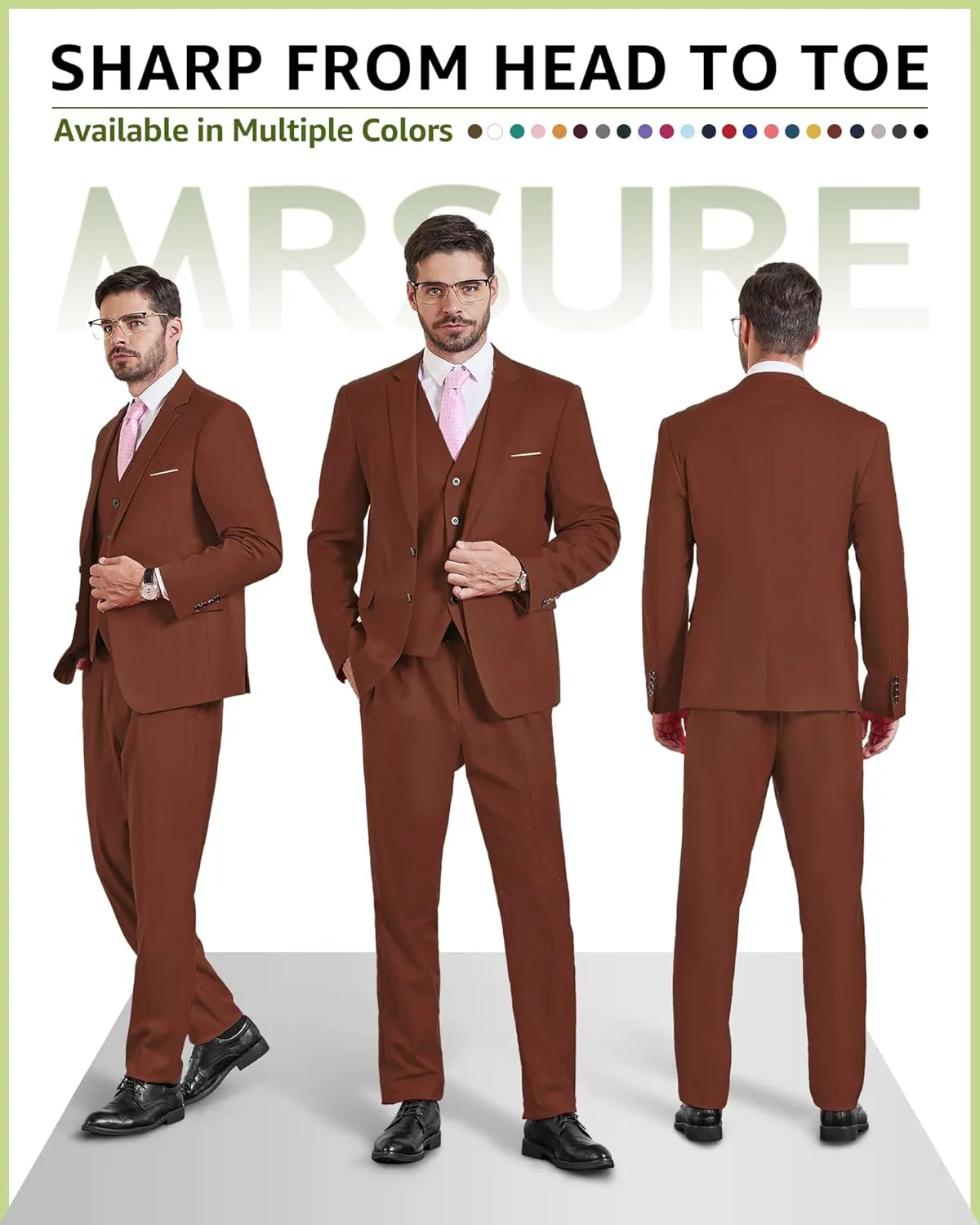 MrSure Men's 3 Pieces Suit, Solid Slim Fit Two Buttons Blazer Set, Jacket Vest Pants with Tie for Wedding Party Business
