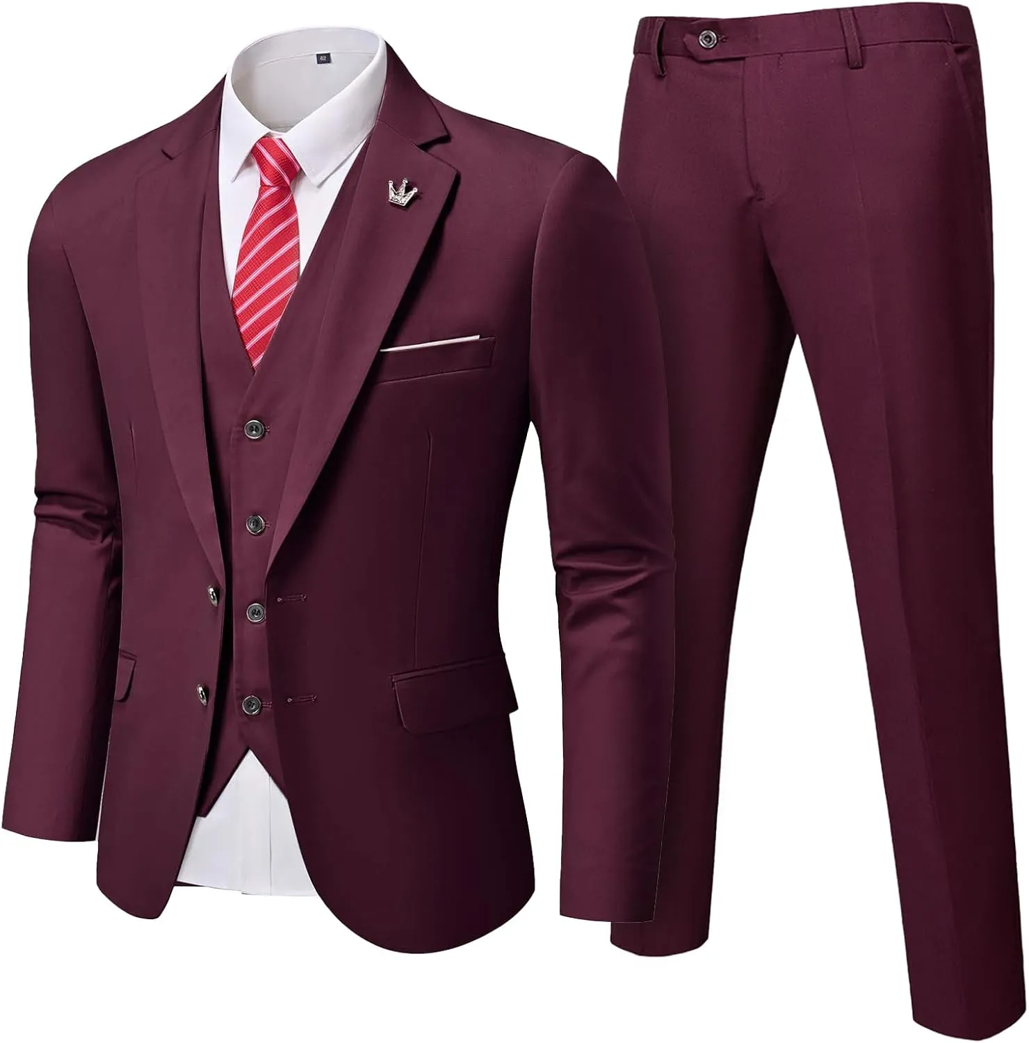 MrSure Men's 3 Pieces Suit, Solid Slim Fit Two Buttons Blazer Set, Jacket Vest Pants with Tie for Wedding Party Business