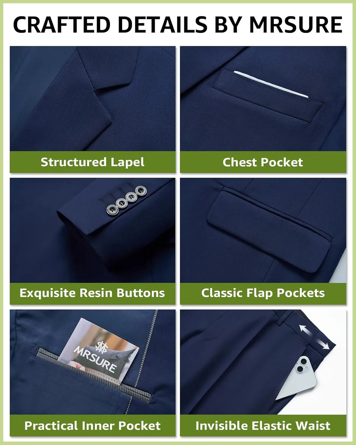 MrSure Men's 3 Pieces Suit, Solid Slim Fit Two Buttons Blazer Set, Jacket Vest Pants with Tie for Wedding Party Business