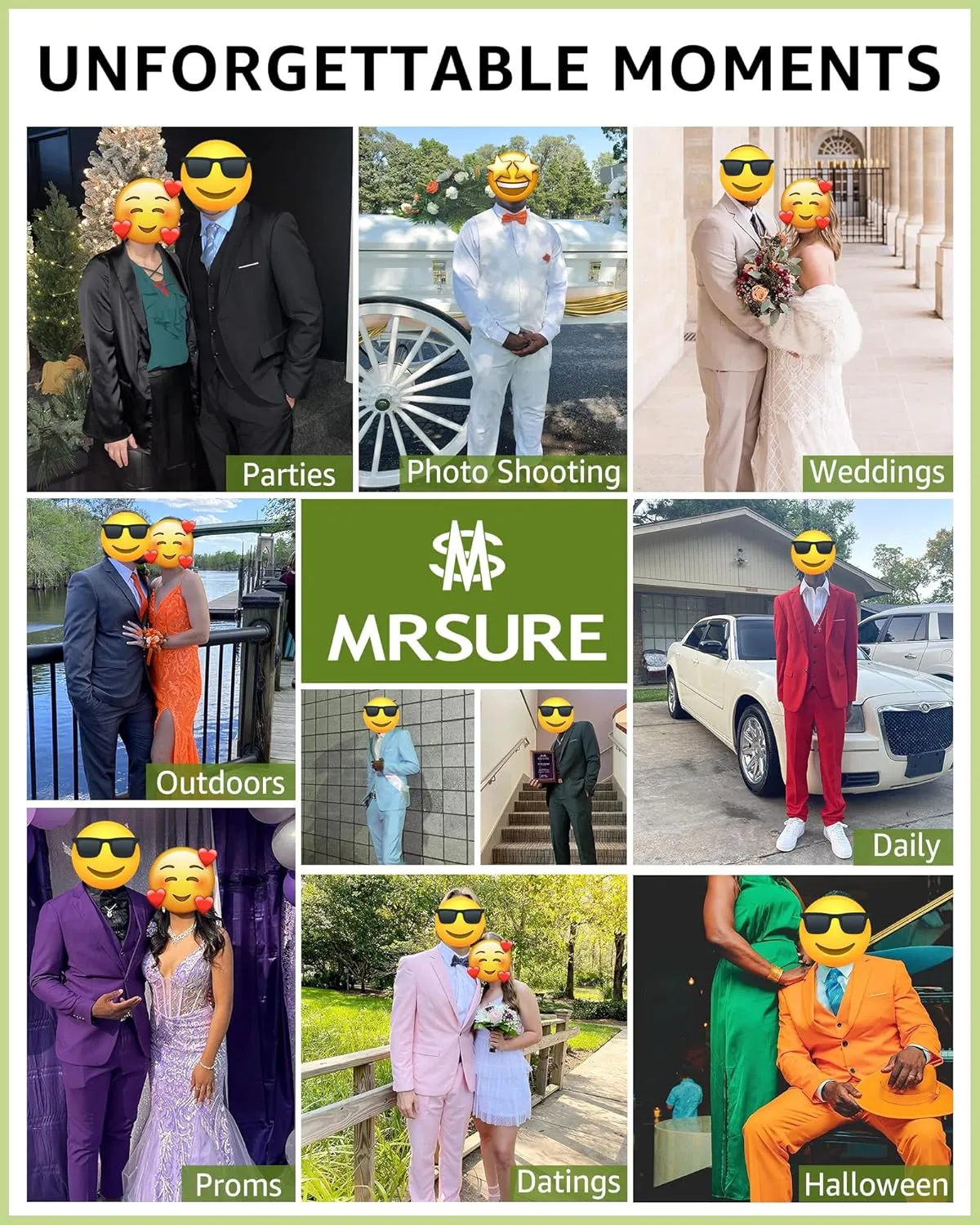 MrSure Men's 3 Pieces Suit, Solid Slim Fit Two Buttons Blazer Set, Jacket Vest Pants with Tie for Wedding Party Business