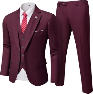 MrSure Men's 3 Pieces Suit, Solid Slim Fit Two Buttons Blazer Set, Jacket Vest Pants with Tie for Wedding Party Business