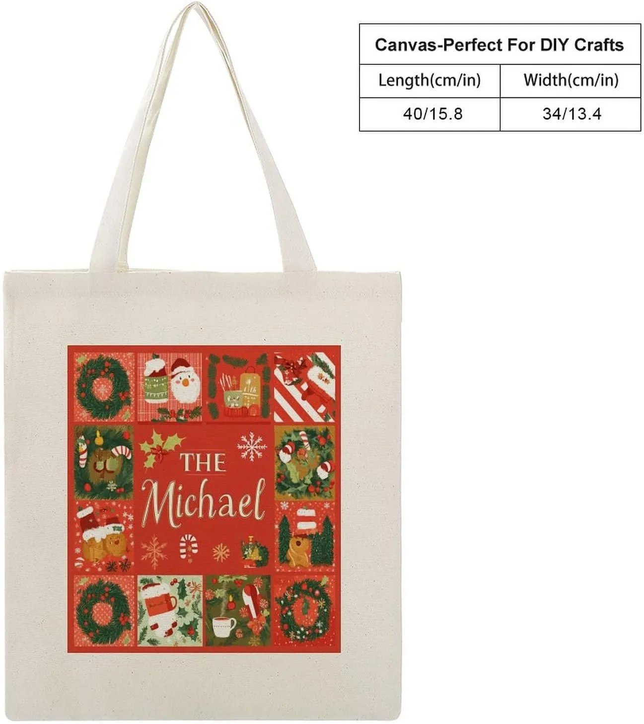 Name Personalized Christmas Holiday Gift Tote Bag for Shopping Grocery Work Birthday Gifts Travel Beach Bag